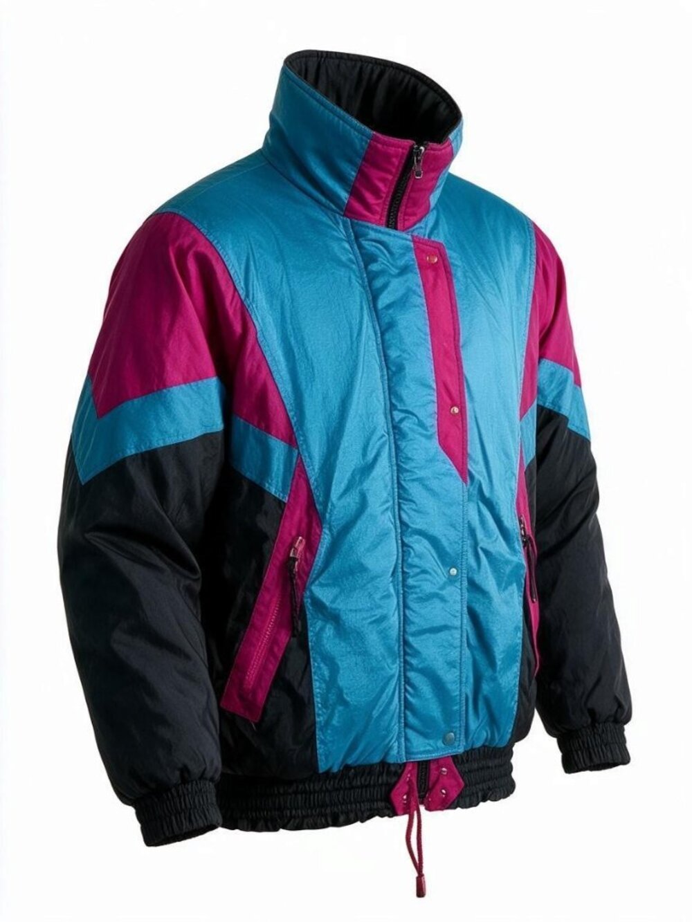 Vintage 90s SKI Color Block Puffer Jacket Teal Magenta Black